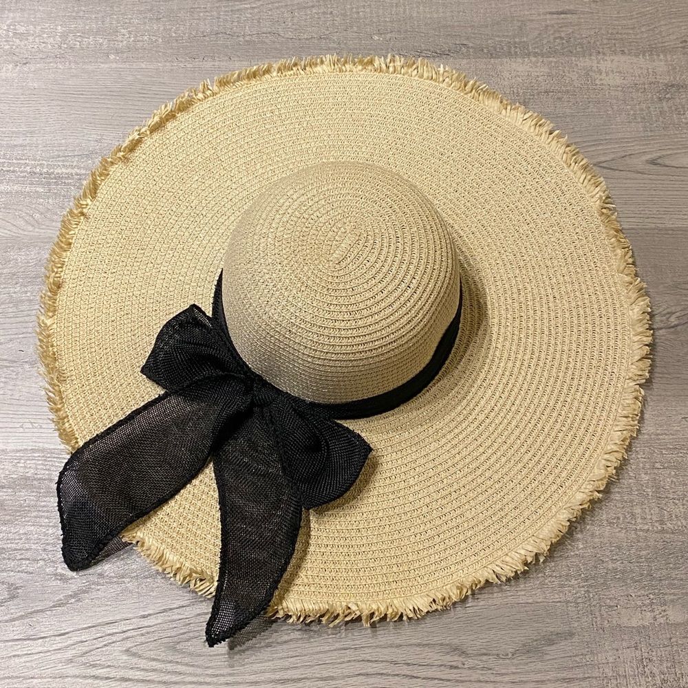 Floppy Straw Hat With Black Bow